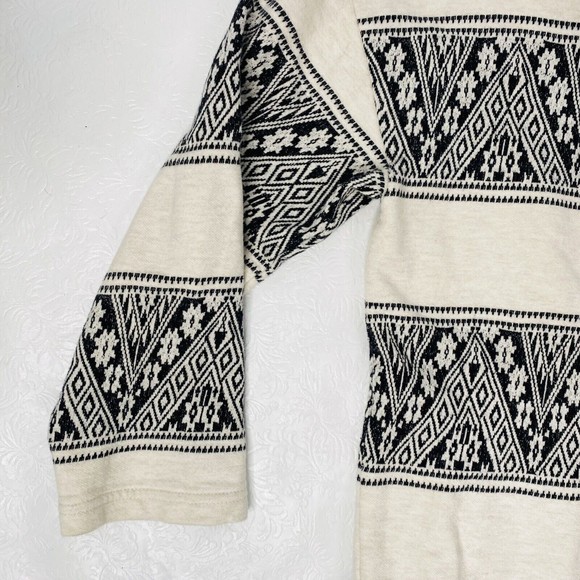 J Crew Sz Small Black Cream Graphic 3/4 Sleeve Sweatshirt - Picture 4 of 9